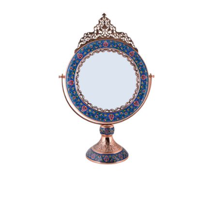 تصویر  آینه گرد آقاجانی بزرگ مس و پرداز